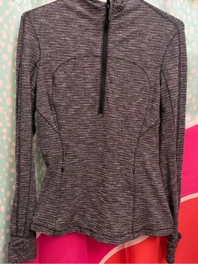 lululemon athletica Black & gray Heathered Zip-Up Top